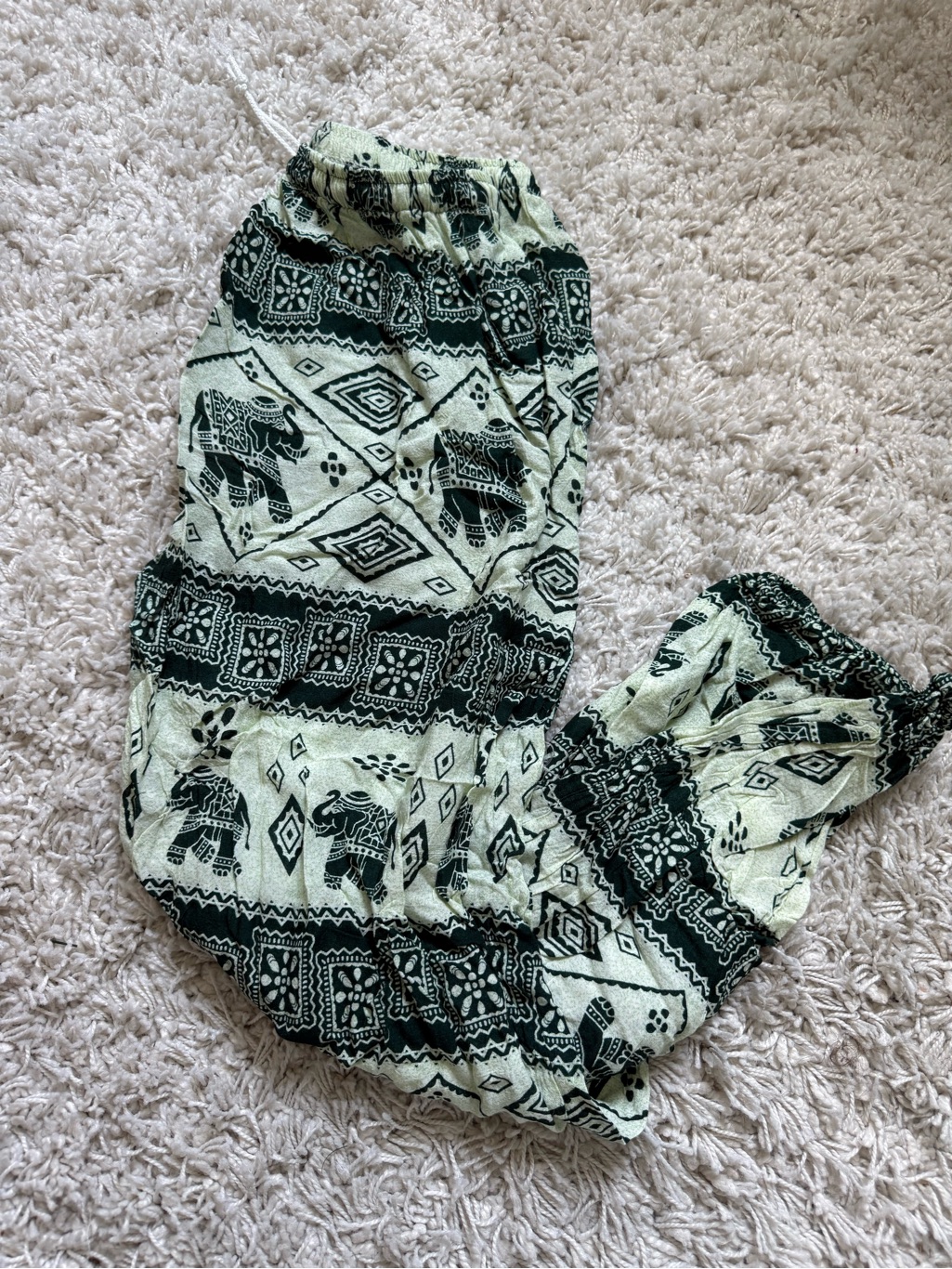 Elephant Print Drawstring Harem Pants In Black & Cream